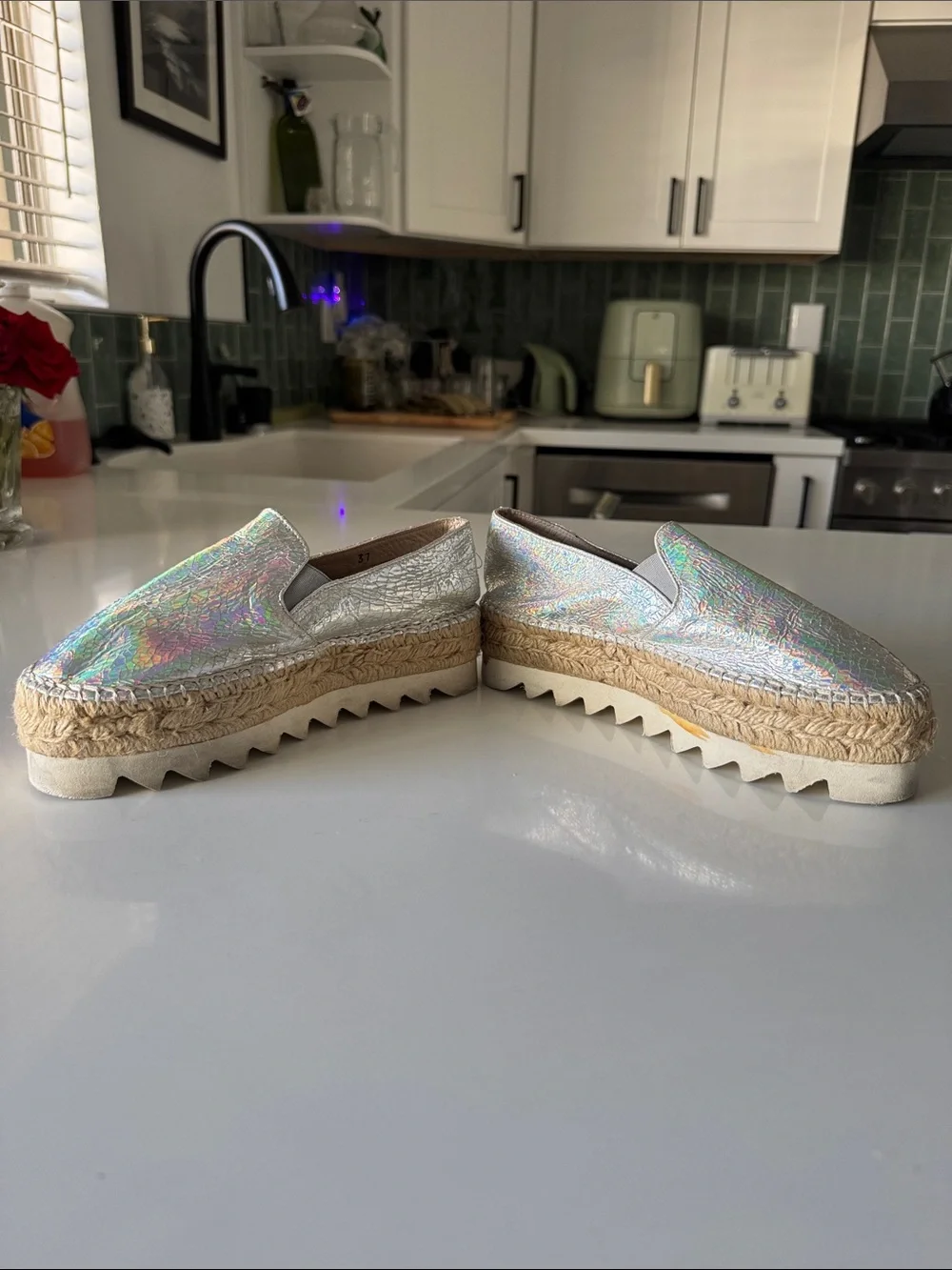 Holographic Slip-On Espadrille Platform Sneakers
